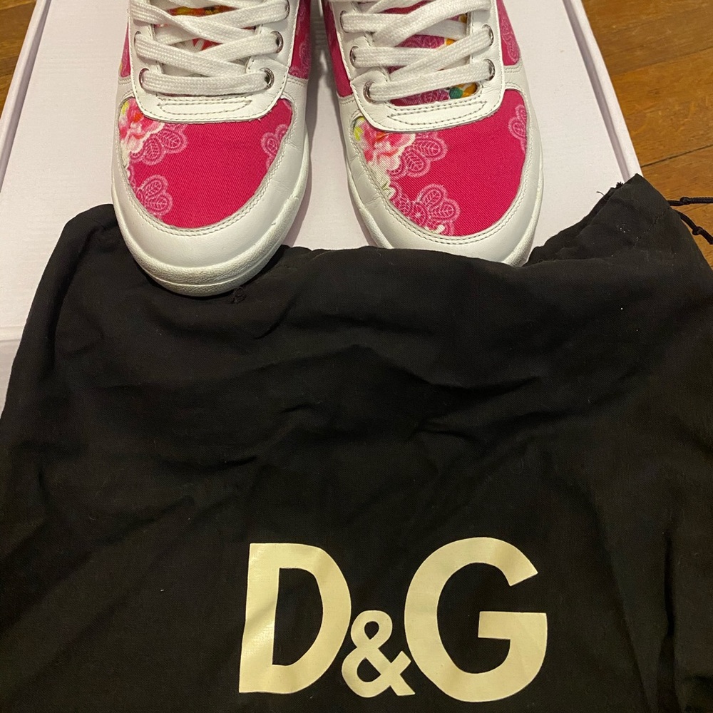 D&G white pink flower sneakers 7